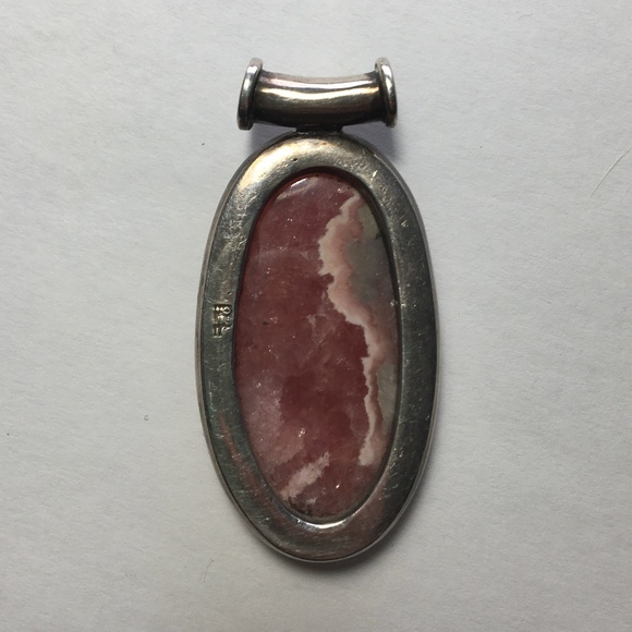 SOLD-Pink agate and sterling silver pendant - Picture 2 of 4